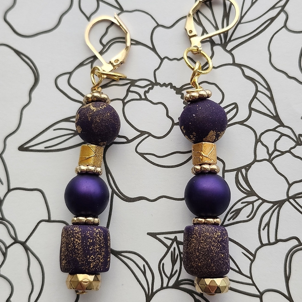 Earrings Drop Purple Handcrafted